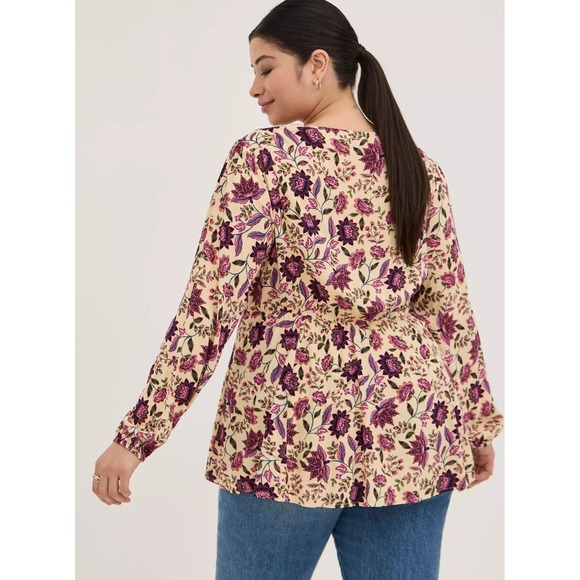 Torrid Babydoll Rayon Crepe Embroidered Lace Up Top Floral Womens Plus Size 2 2X - Picture 8 of 13